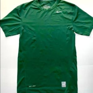 Nike Pro Combat Dri Fit Green Short Sleeve Shirt, Size Medium